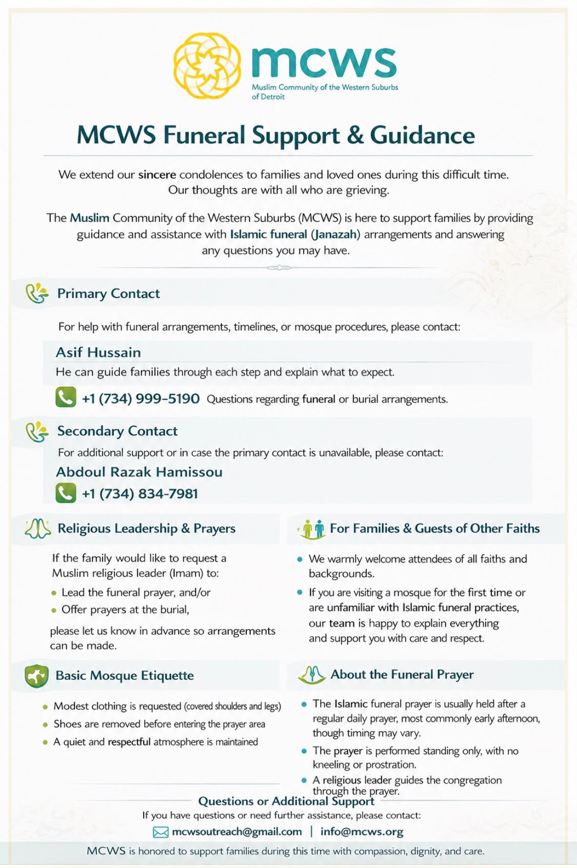 MCWS Funeral Support & Guidance flyer